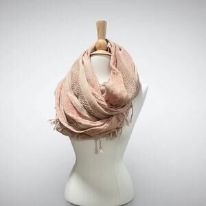 Express Pink Boho Infinity Scarf Textured Knit & Fringe Detail Lightweight Wrap